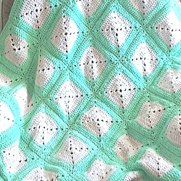 Hand Crocheted Green Pink Afghan Throw Blanket NWT - Picture 1 of 1